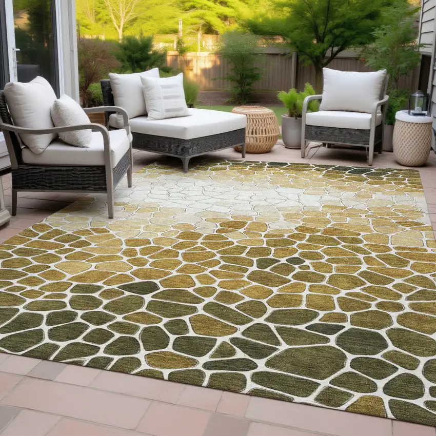Gold And Ivory Geometric Washable Indoor Outdoor Area Rug Photo 9