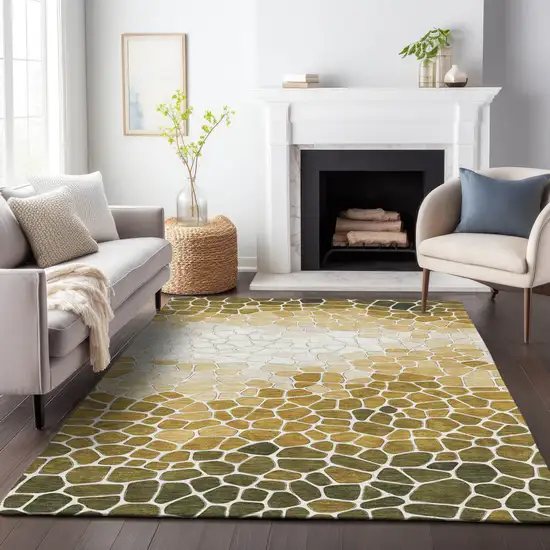 Gold And Ivory Geometric Washable Indoor Outdoor Area Rug Photo 7