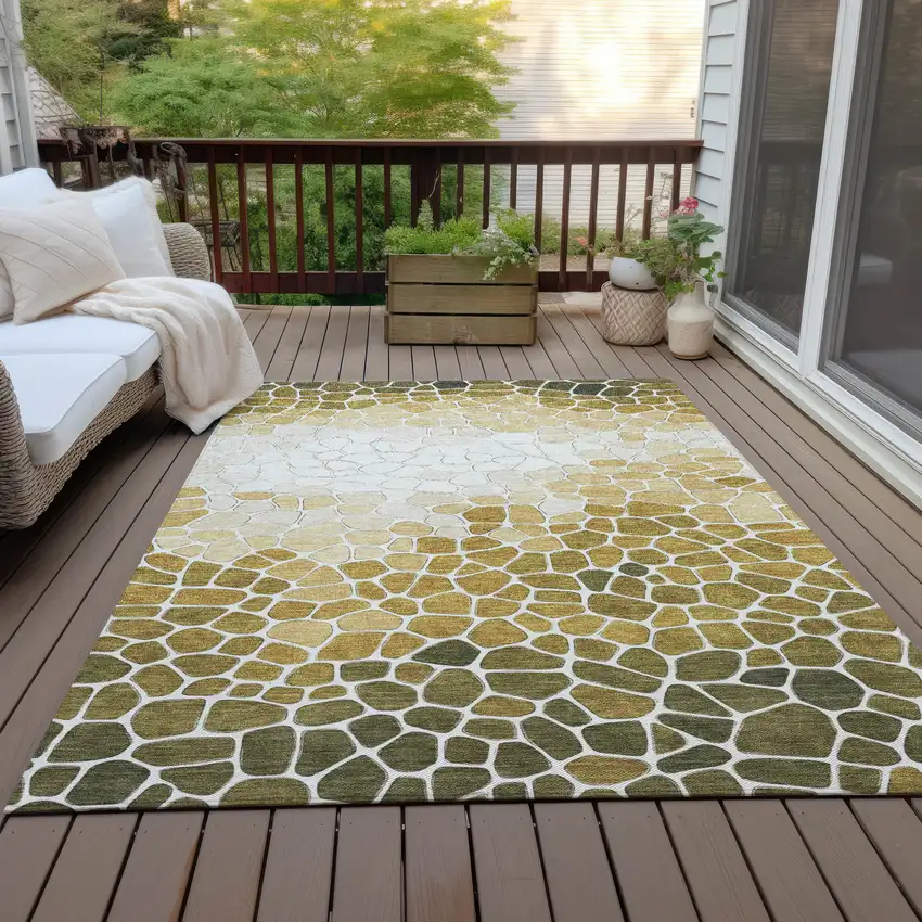 Gold And Ivory Geometric Washable Indoor Outdoor Area Rug Photo 5