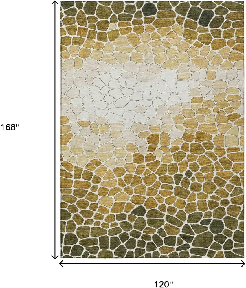 Gold And Ivory Geometric Washable Indoor Outdoor Area Rug Photo 9