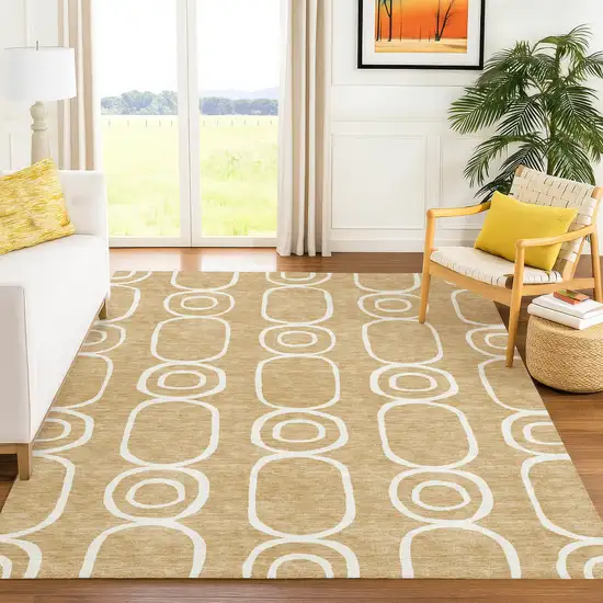 Gold And Ivory Geometric Washable Indoor Outdoor Area Rug Photo 8