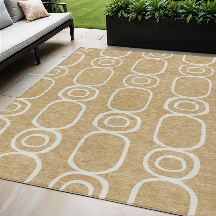 Gold And Ivory Geometric Washable Indoor Outdoor Area Rug Photo 1