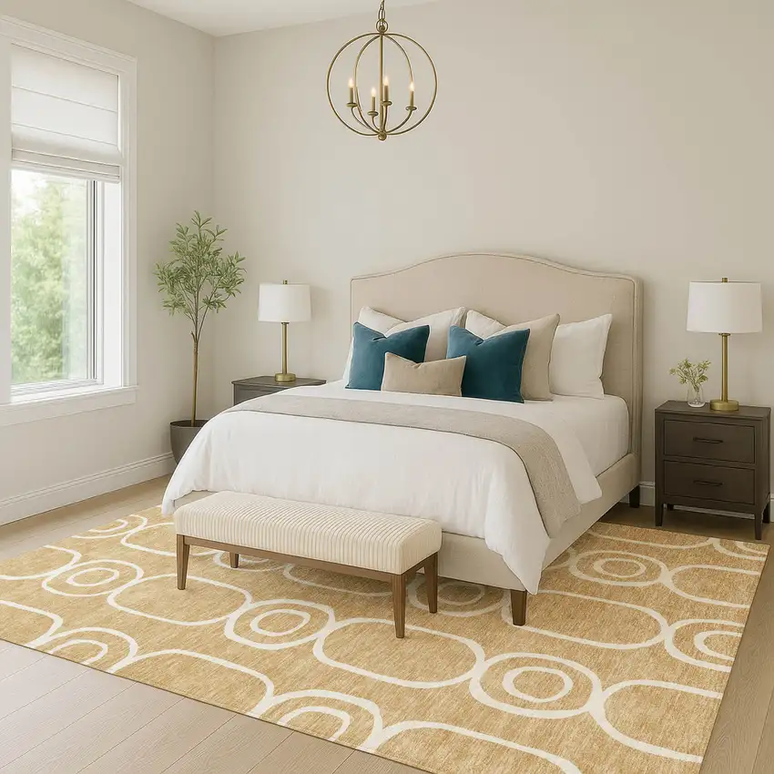 Gold And Ivory Geometric Washable Indoor Outdoor Area Rug Photo 7