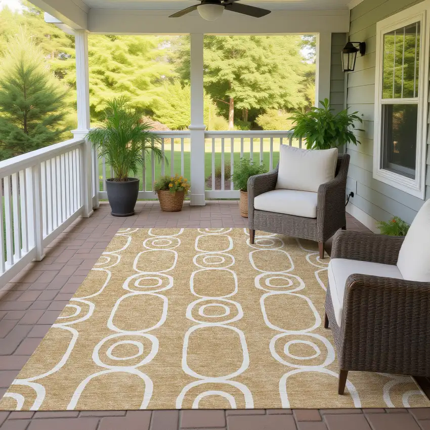 Gold And Ivory Geometric Washable Indoor Outdoor Area Rug Photo 9