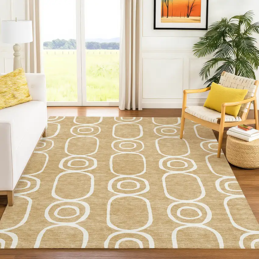 Gold And Ivory Geometric Washable Indoor Outdoor Area Rug Photo 9