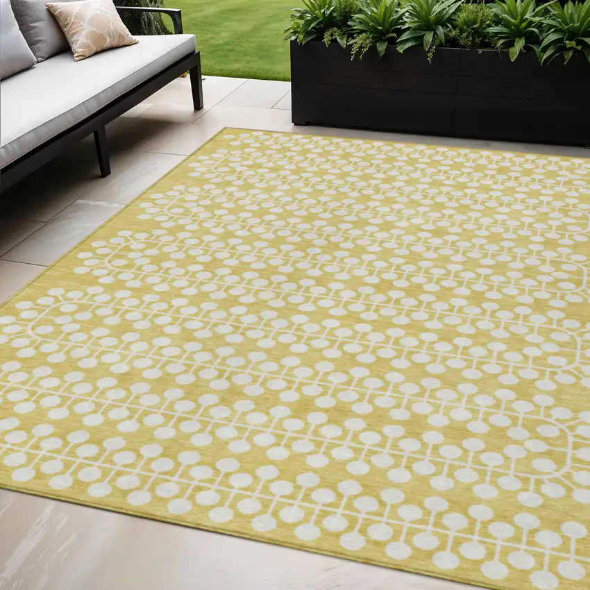 Gold And Ivory Geometric Washable Indoor Outdoor Area Rug Photo 1