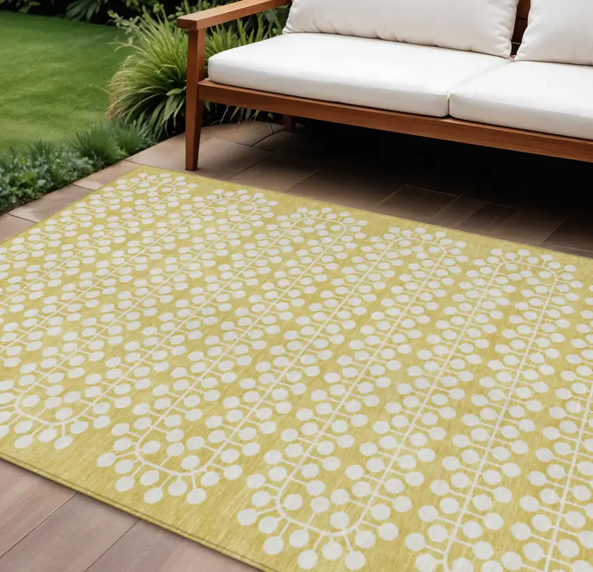 Gold And Ivory Geometric Washable Indoor Outdoor Area Rug Photo 1
