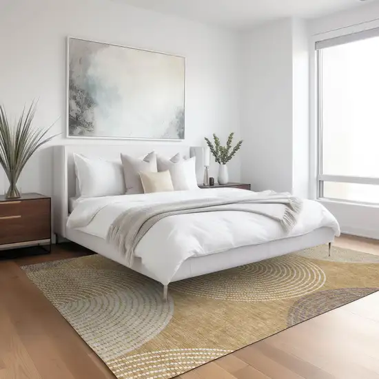 Gold And Ivory Geometric Washable Indoor Outdoor Area Rug Photo 9