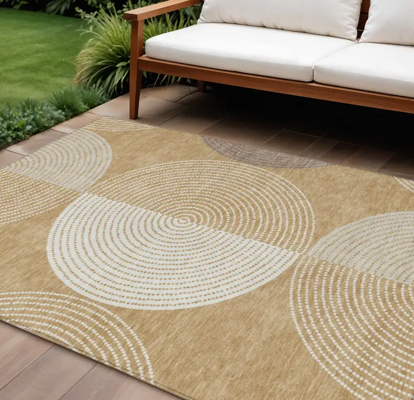 Gold And Ivory Geometric Washable Indoor Outdoor Area Rug Photo 1