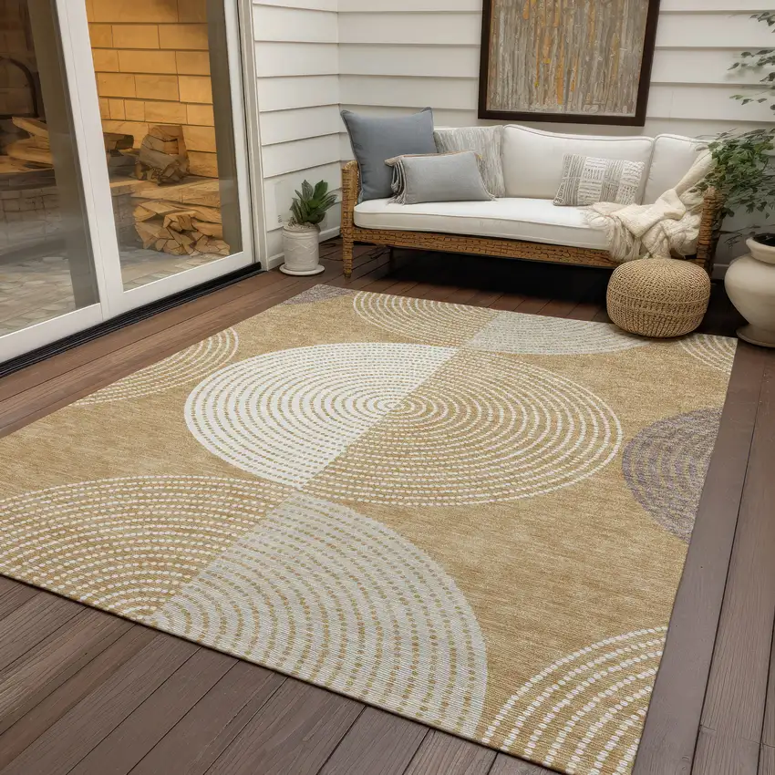 Gold And Ivory Geometric Washable Indoor Outdoor Area Rug Photo 9