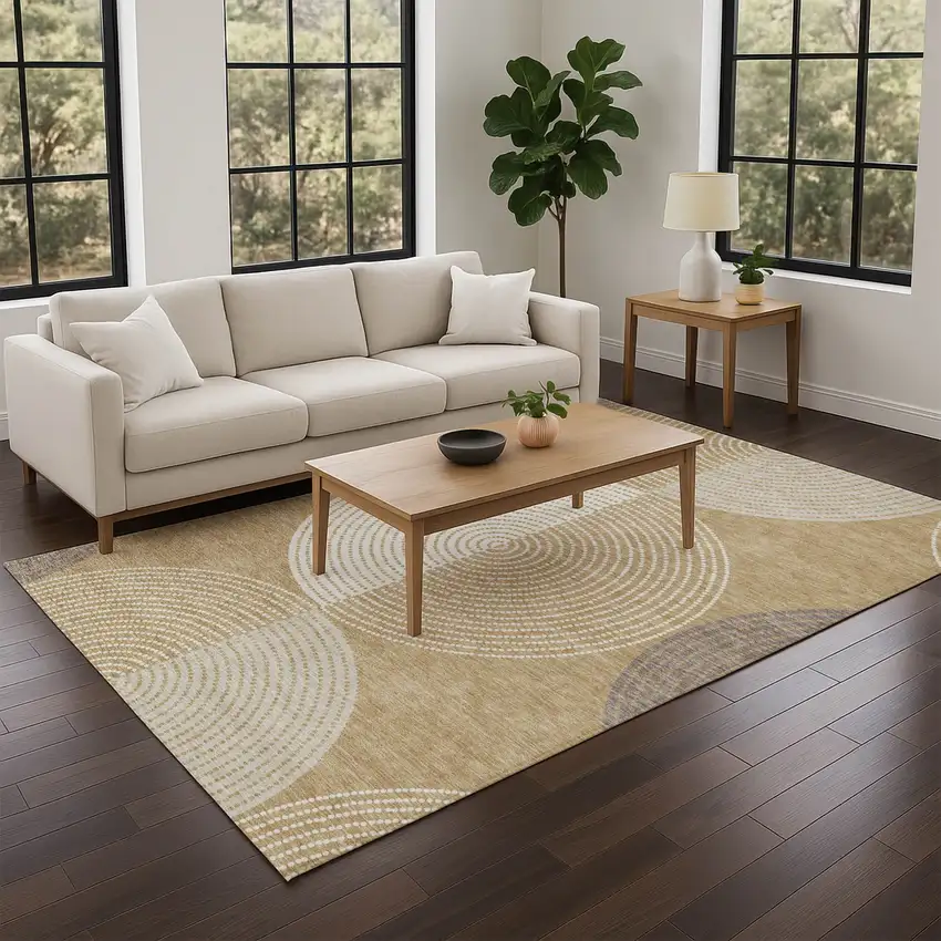 Gold And Ivory Geometric Washable Indoor Outdoor Area Rug Photo 8