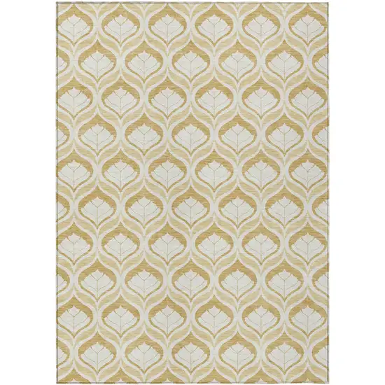 Gold And Ivory Geometric Washable Indoor Outdoor Area Rug Photo 1