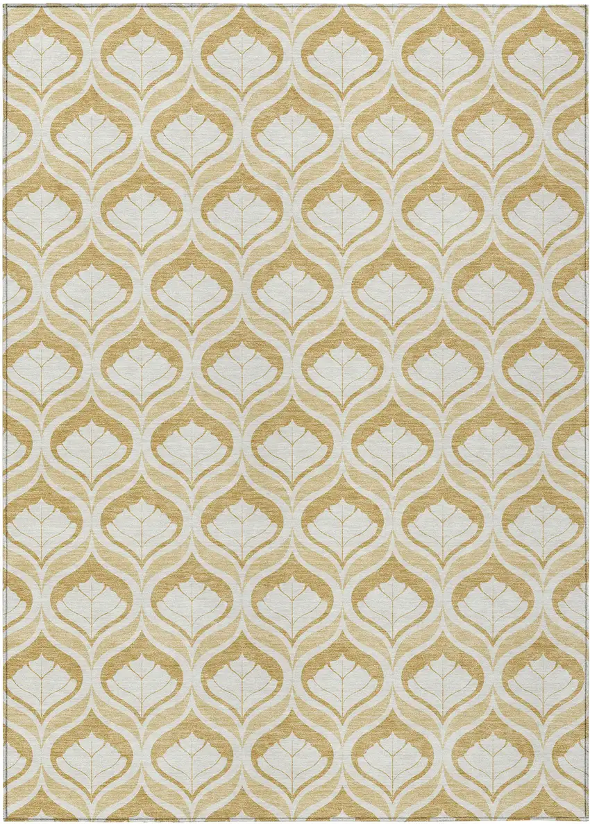 Gold And Ivory Geometric Washable Indoor Outdoor Area Rug Photo 1