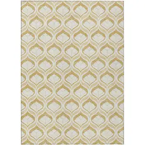 Photo of Gold And Ivory Geometric Washable Indoor Outdoor Area Rug