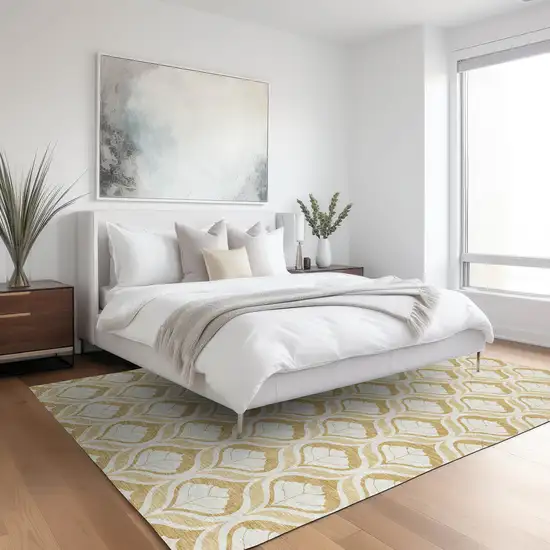 Gold And Ivory Geometric Washable Indoor Outdoor Area Rug Photo 6