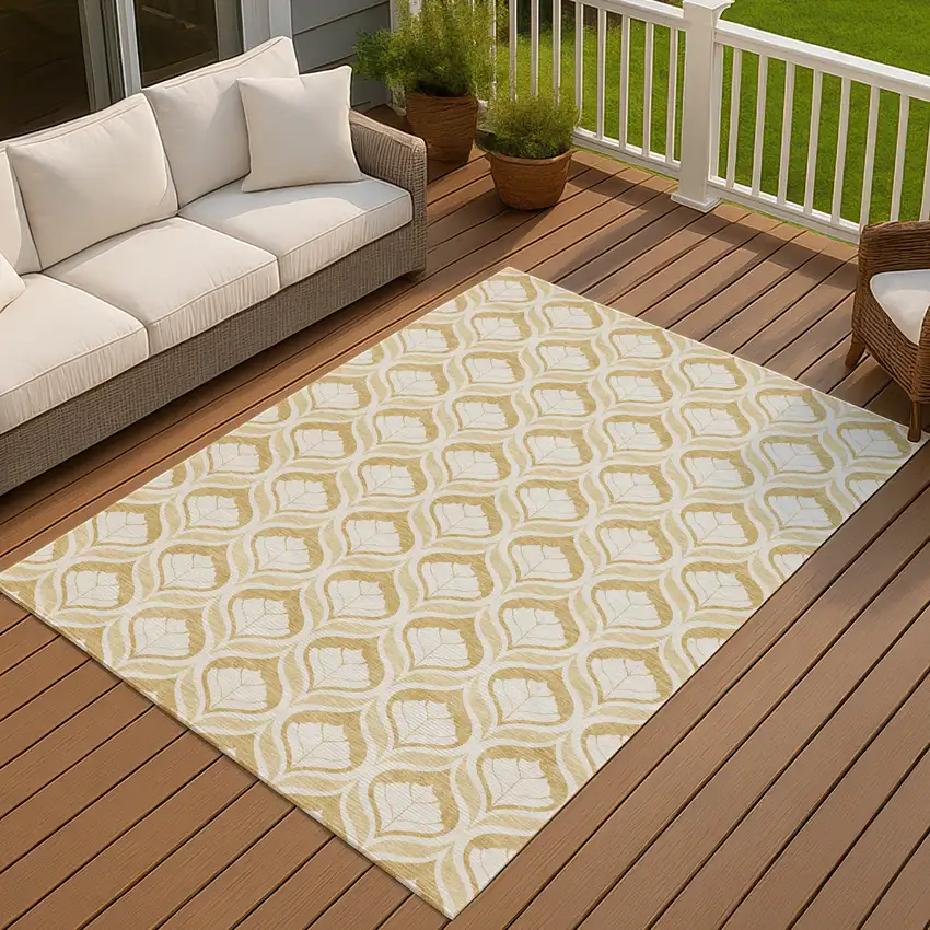 Gold And Ivory Geometric Washable Indoor Outdoor Area Rug Photo 4