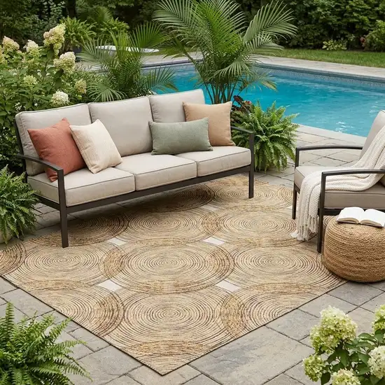 Gold And Ivory Geometric Washable Indoor Outdoor Area Rug Photo 1
