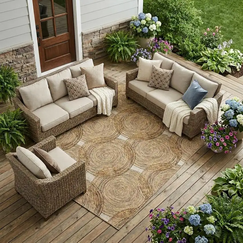 Gold And Ivory Geometric Washable Indoor Outdoor Area Rug Photo 1