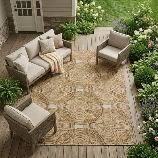 Gold And Ivory Geometric Washable Indoor Outdoor Area Rug Photo 1