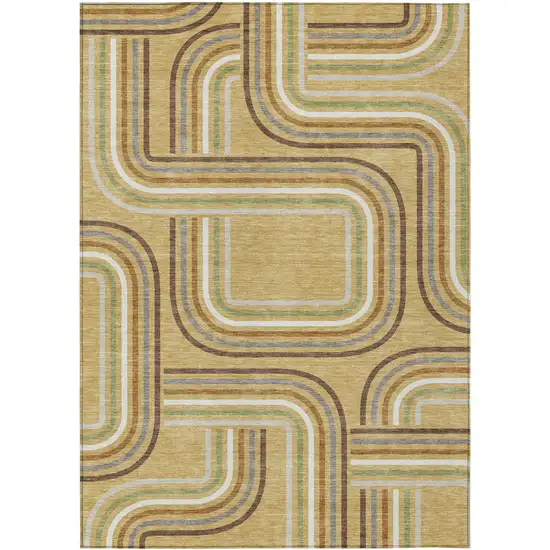 Gold And Ivory Geometric Washable Indoor Outdoor Area Rug Photo 2