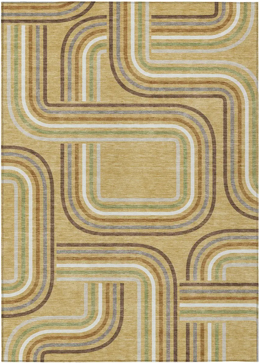 Gold And Ivory Geometric Washable Indoor Outdoor Area Rug Photo 2