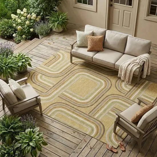 Gold And Ivory Geometric Washable Indoor Outdoor Area Rug Photo 1