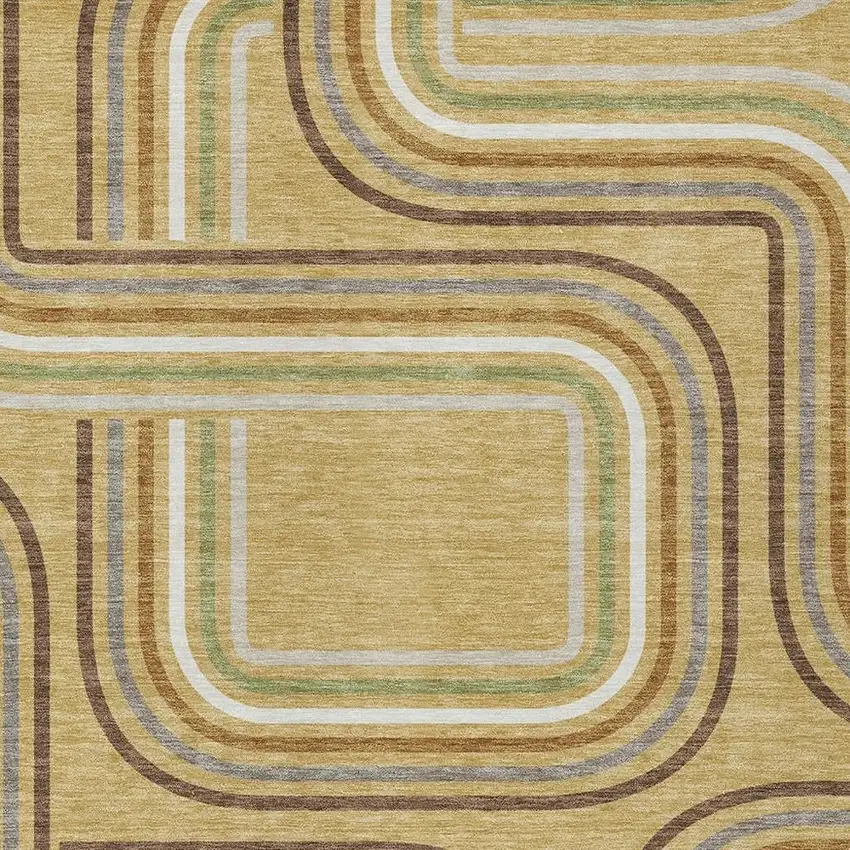 Gold And Ivory Geometric Washable Indoor Outdoor Area Rug Photo 3