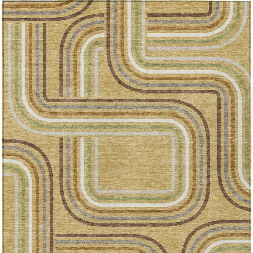 Gold And Ivory Geometric Washable Indoor Outdoor Area Rug Photo 4
