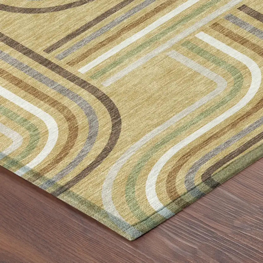 Gold And Ivory Geometric Washable Indoor Outdoor Area Rug Photo 5