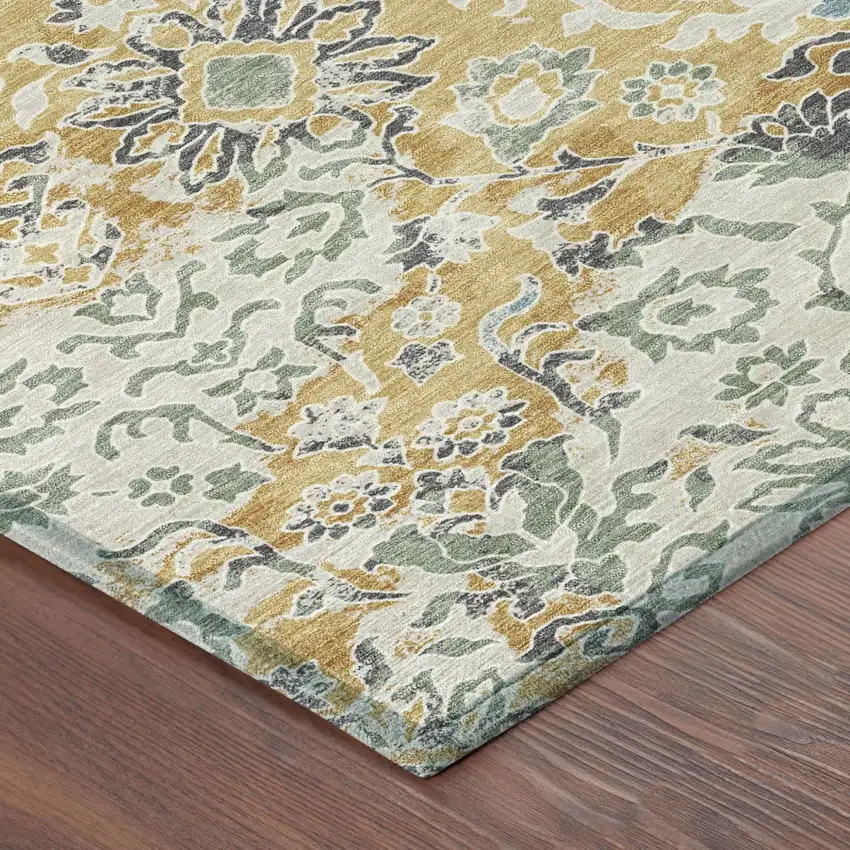 Gold And Ivory Geometric Washable Indoor Outdoor Area Rug Photo 4
