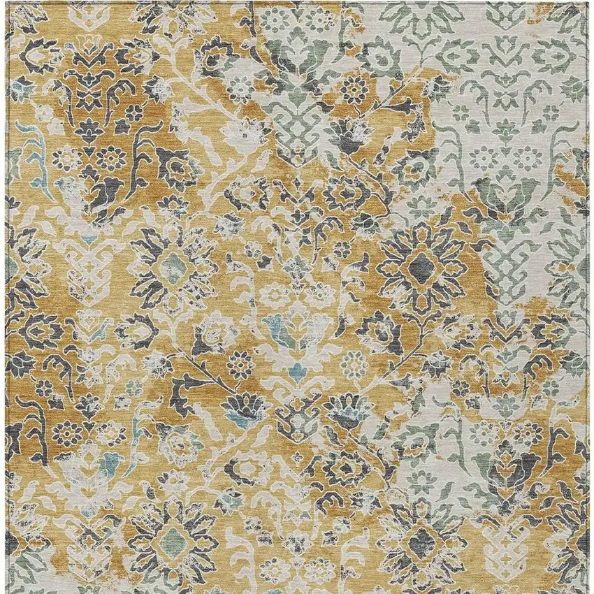 Gold And Ivory Geometric Washable Indoor Outdoor Area Rug Photo 3
