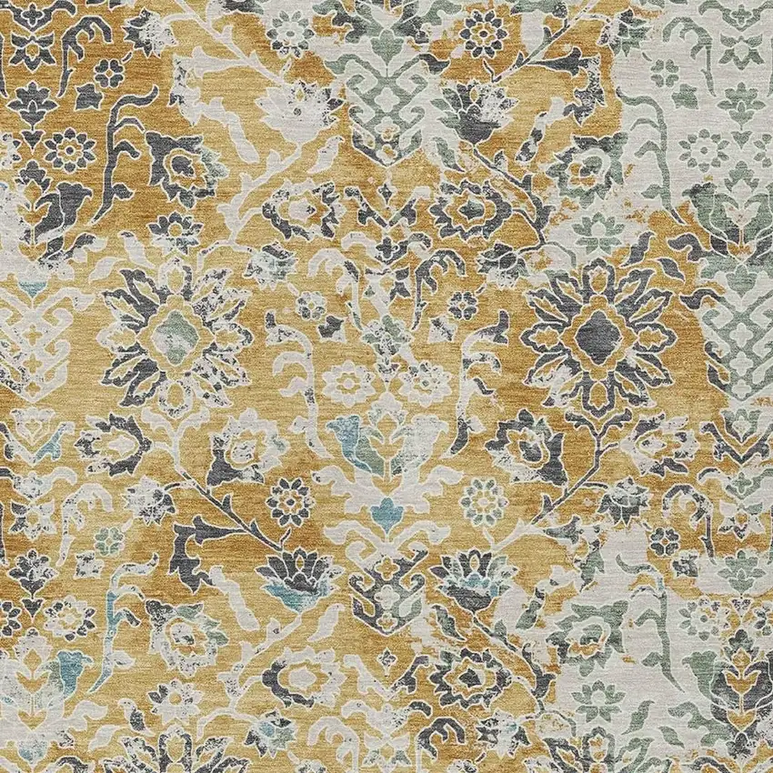 Gold And Ivory Geometric Washable Indoor Outdoor Area Rug Photo 2