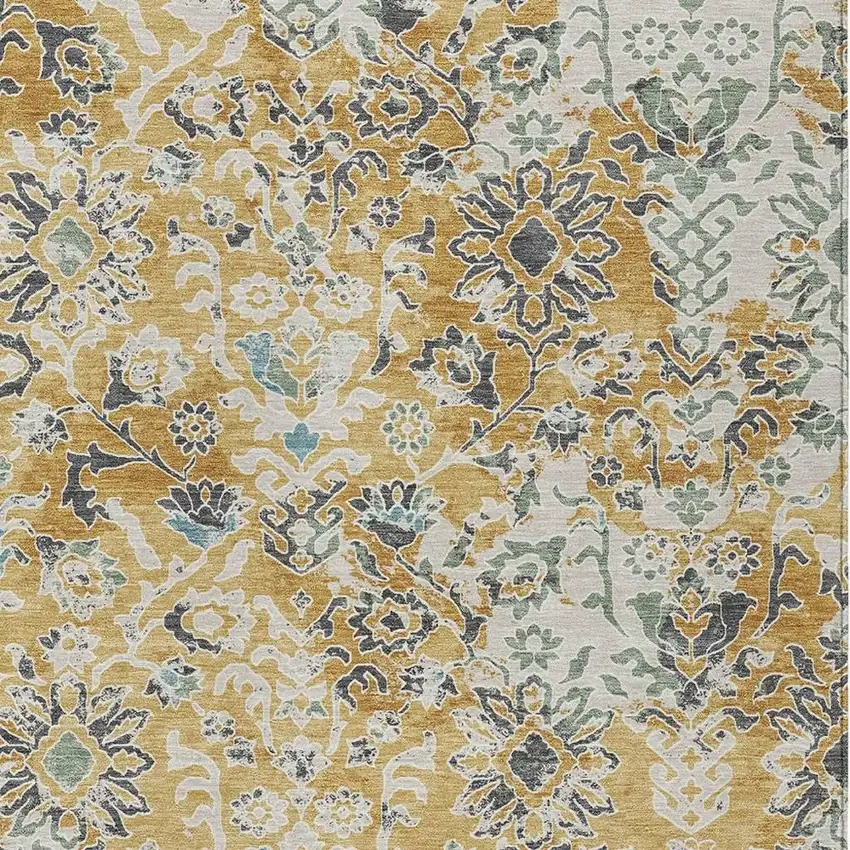 Gold And Ivory Geometric Washable Indoor Outdoor Area Rug Photo 2