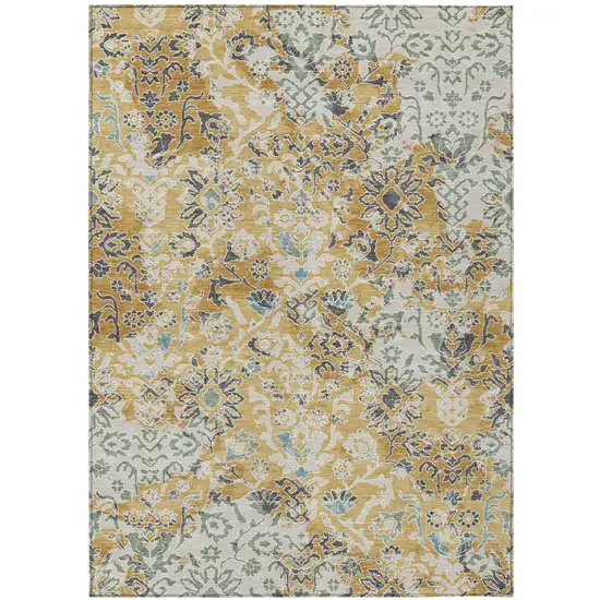 Gold And Ivory Geometric Washable Indoor Outdoor Area Rug Photo 1