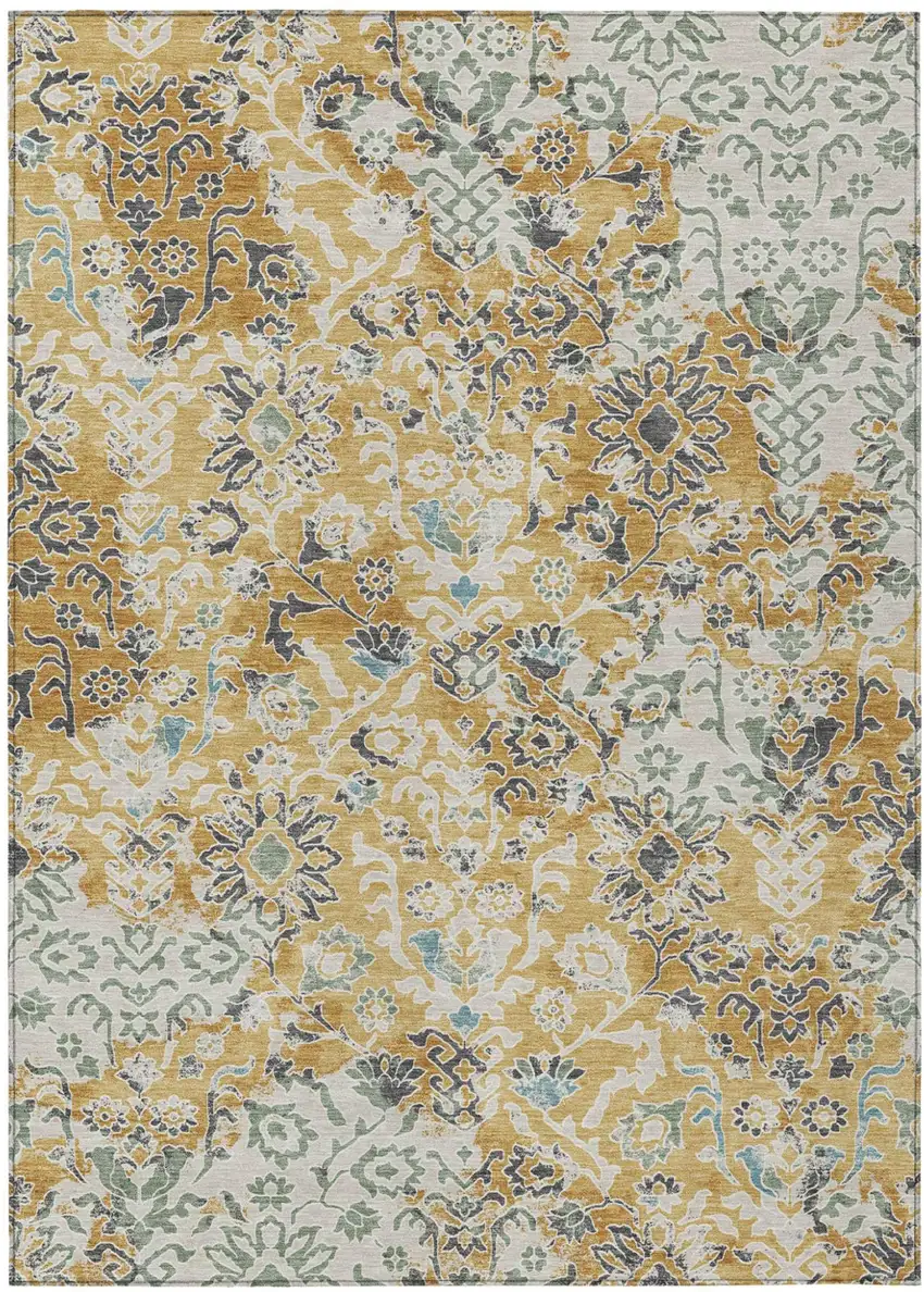 Gold And Ivory Geometric Washable Indoor Outdoor Area Rug Photo 1