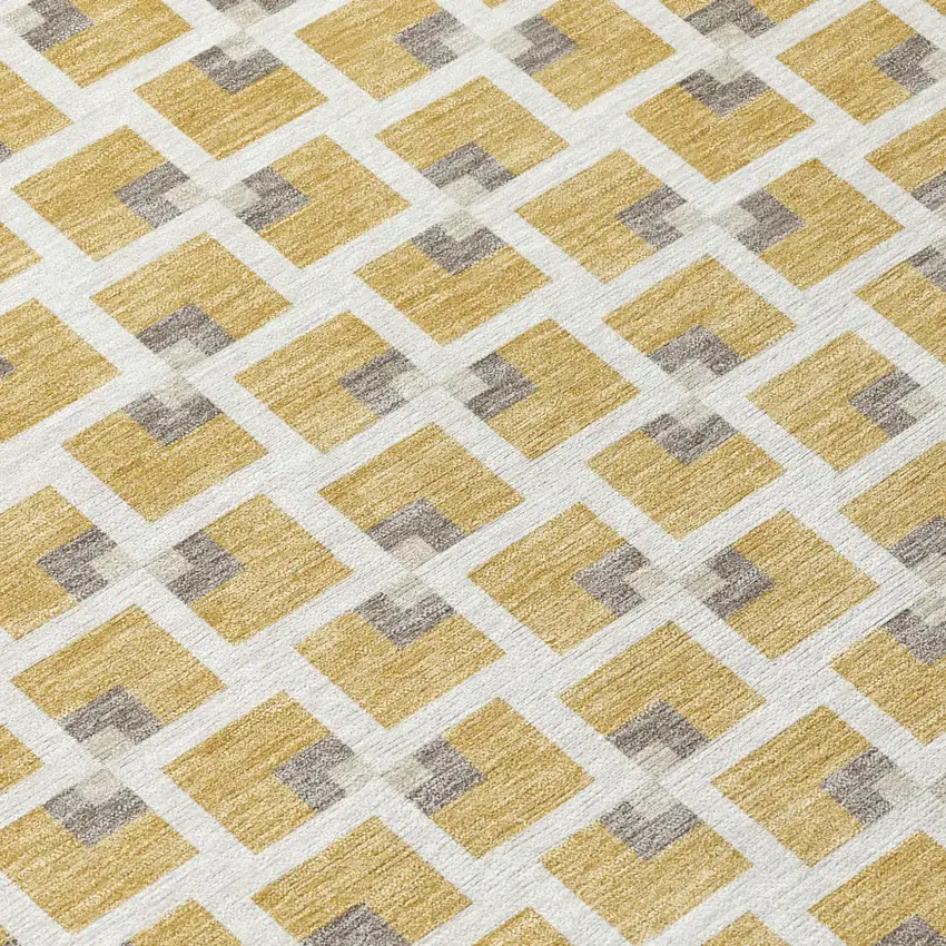 Gold And Ivory Geometric Washable Indoor Outdoor Area Rug Photo 2