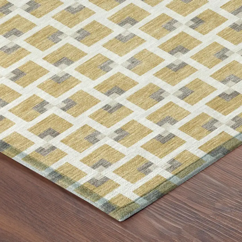 Gold And Ivory Geometric Washable Indoor Outdoor Area Rug Photo 5