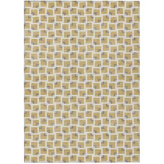 Gold And Ivory Geometric Washable Indoor Outdoor Area Rug Photo 4