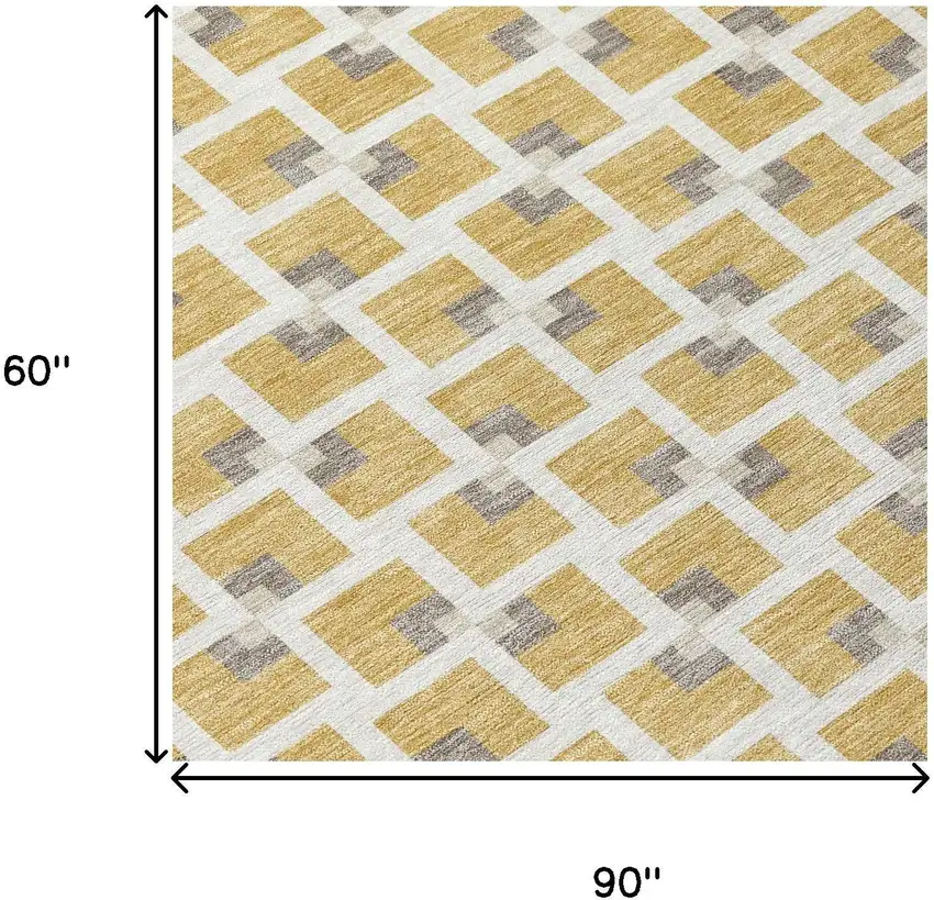 Gold And Ivory Geometric Washable Indoor Outdoor Area Rug Photo 6