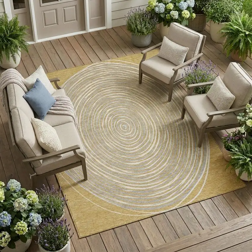 Gold And Ivory Geometric Washable Indoor Outdoor Area Rug Photo 1