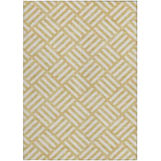 Gold And Ivory Geometric Washable Indoor Outdoor Area Rug Photo 6