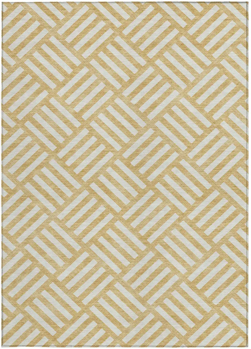 Gold And Ivory Geometric Washable Indoor Outdoor Area Rug Photo 6