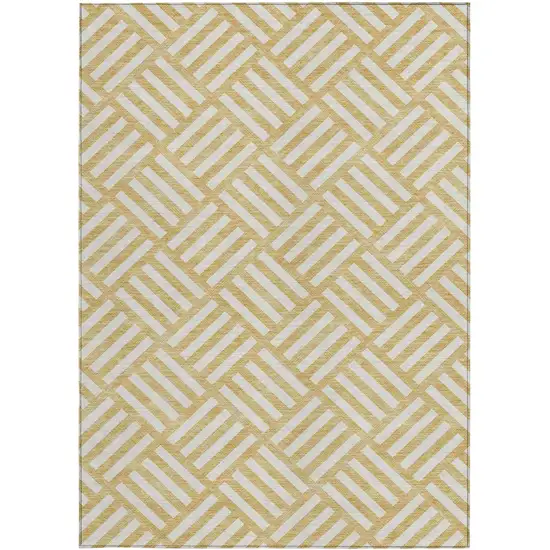 Gold And Ivory Geometric Washable Indoor Outdoor Area Rug Photo 6