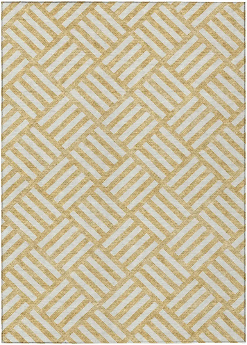 Gold And Ivory Geometric Washable Indoor Outdoor Area Rug Photo 2