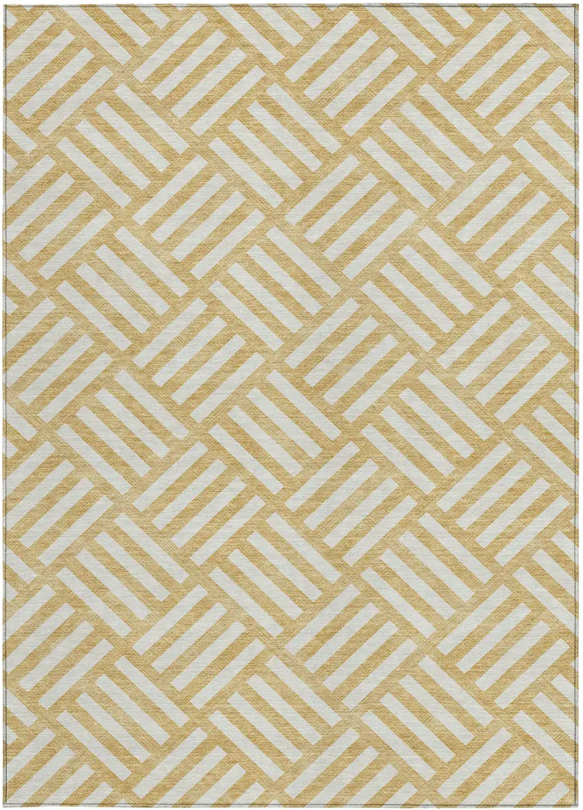 Gold And Ivory Geometric Washable Indoor Outdoor Area Rug Photo 6