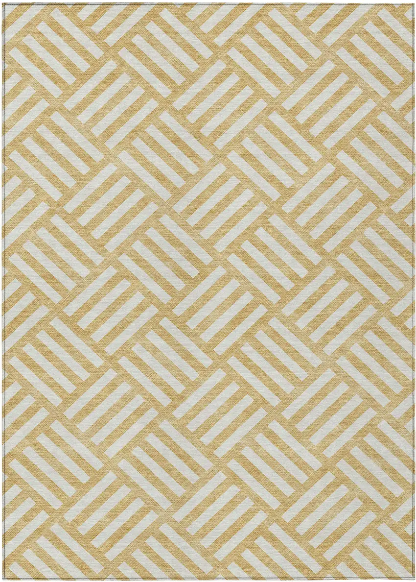 Gold And Ivory Geometric Washable Indoor Outdoor Area Rug Photo 2