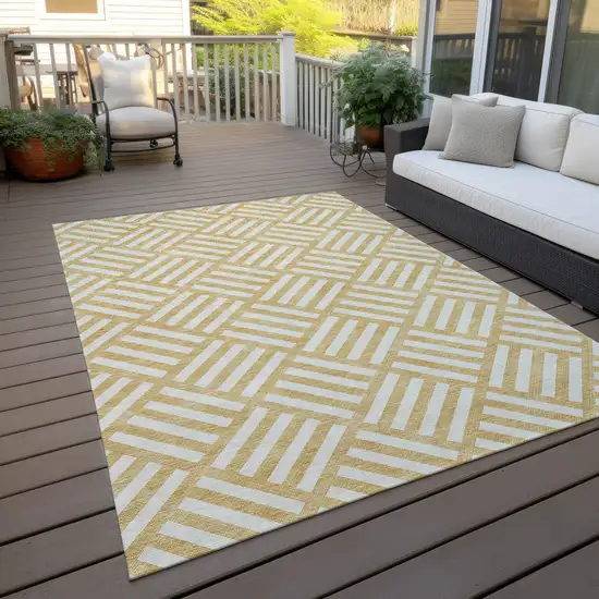 Gold And Ivory Geometric Washable Indoor Outdoor Area Rug Photo 7