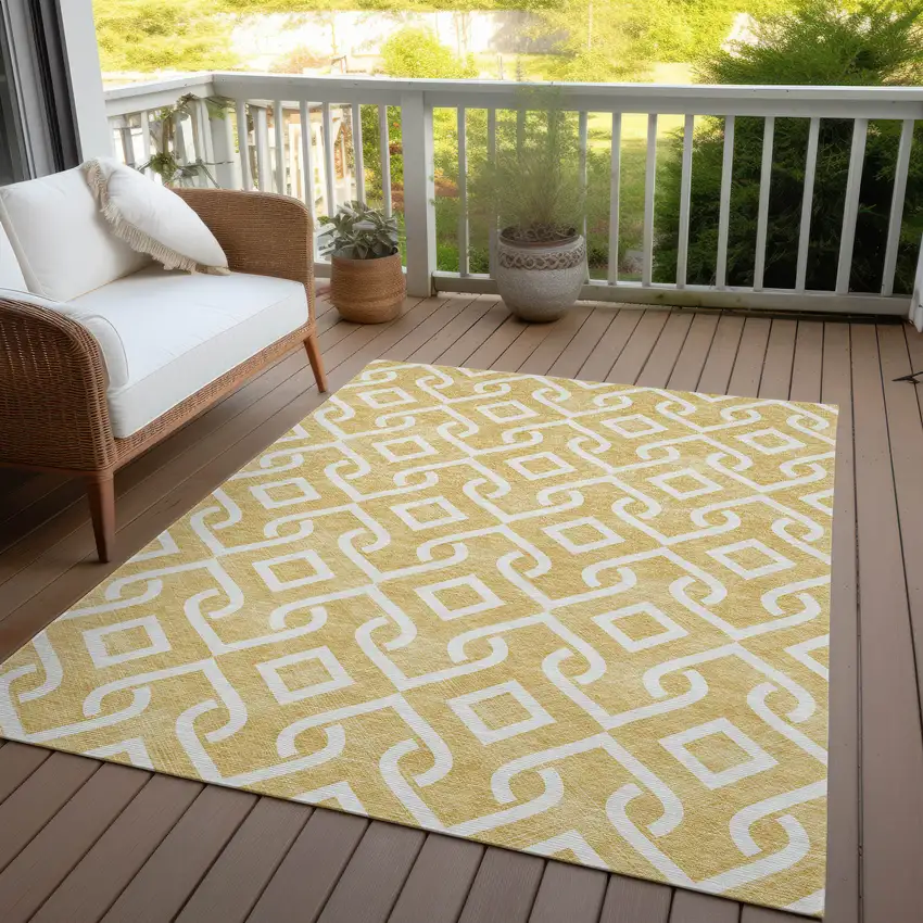Gold And Ivory Geometric Washable Indoor Outdoor Area Rug Photo 6