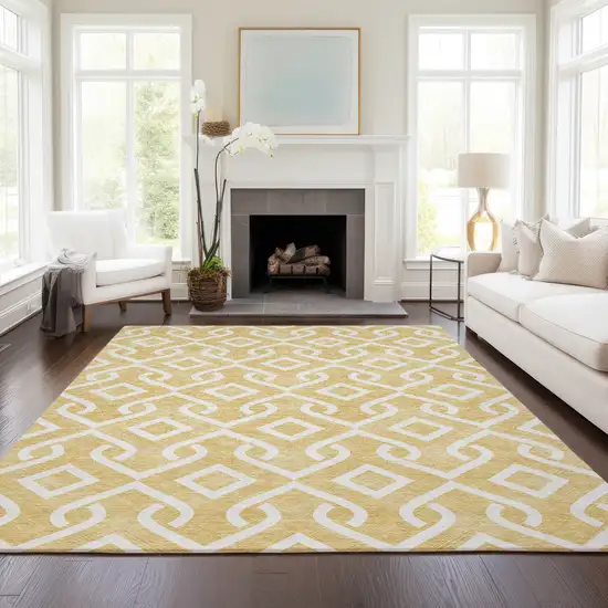 Gold And Ivory Geometric Washable Indoor Outdoor Area Rug Photo 7