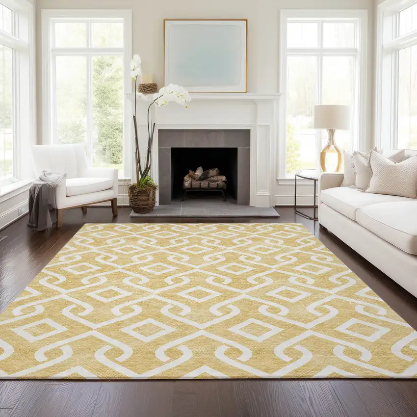 Gold And Ivory Geometric Washable Indoor Outdoor Area Rug Photo 7
